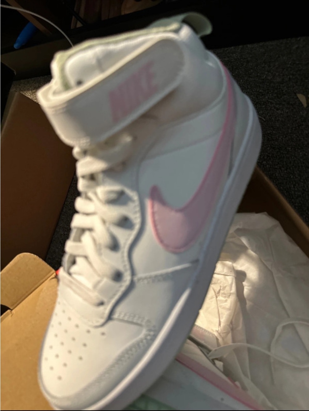 Nike Women’s High-Top Sneakers - White with Light Pink Swoosh